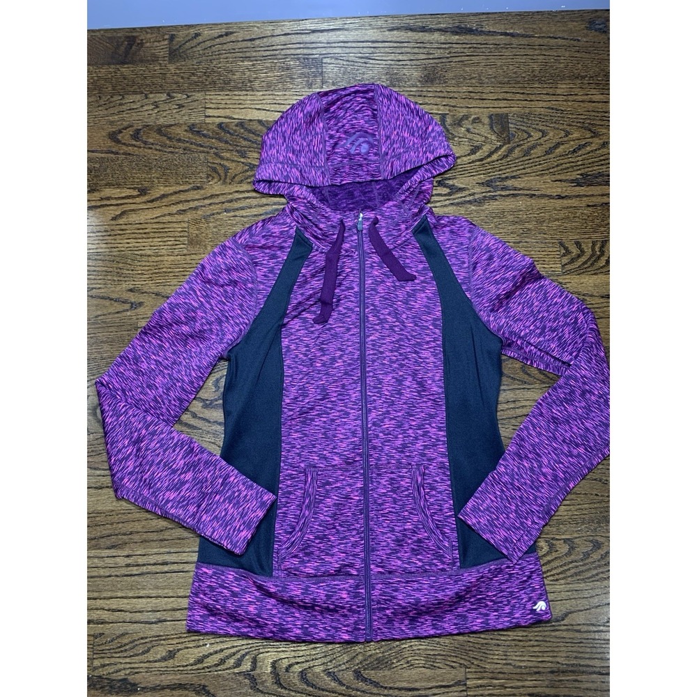 Ideology Women's Pink Black Space Dye Full Zip Hooded‎ Jacket Athletic Size M